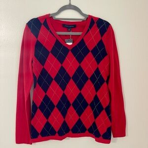 Tommy Hilfiger Blue and Navy Argyle Patterned Sweater